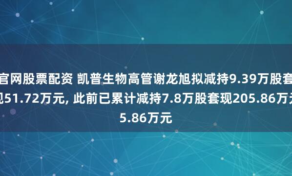 官网股票配资 凯普生物高管谢龙旭拟减持9.39万股套现51.72万元, 此前已累计减持7.8万股套现205.86万元